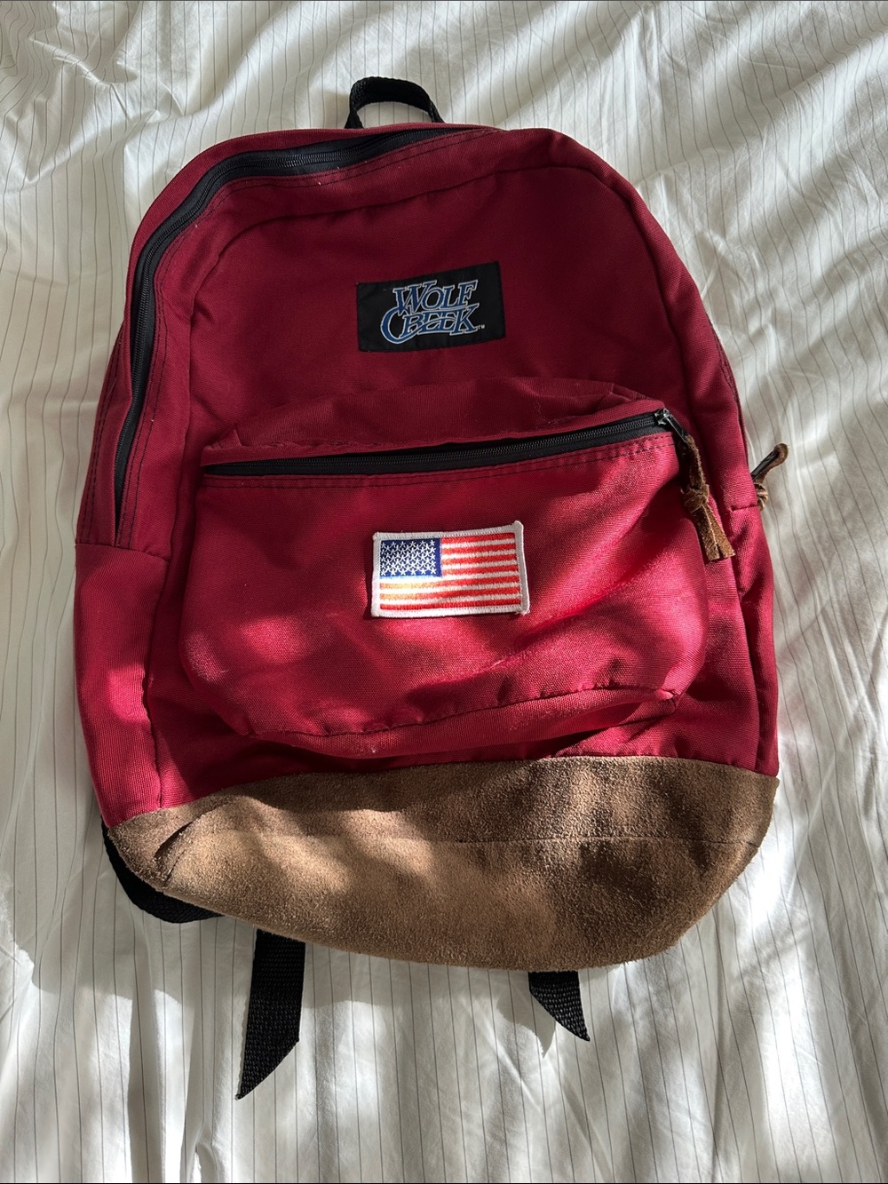Vintage Wolf Creek - Red Canvas Backpack with Brown Suede Base